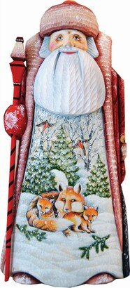 G.DeBrekht Woodcarved Hand Painted Friendly Foxes Santa Figurine