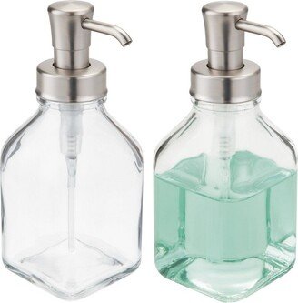 mDesign Cora Square Glass Refillable Liquid Soap Dispenser Pump, 2 Pack - Clear/Brushed