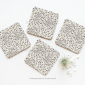 Coaster Set Of 4 Beige Dotted Polka Dots Coasters Neutral Tan Boho Gift For Her 114