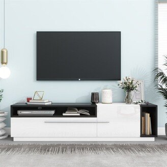 Two-tone Design TV Stand with Silver Handles, UV High-Gloss Media Console for TVs Up to 70 - n/a