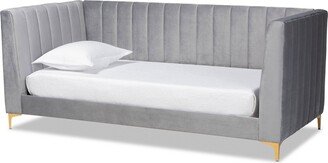 Oksana Light Grey Velvet with Goldtone Legs Daybed