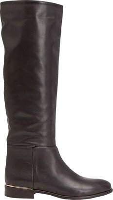 LEONARDO PRINCIPI Leather Tall Boots With Embellishment Knee Boots Dark Brown