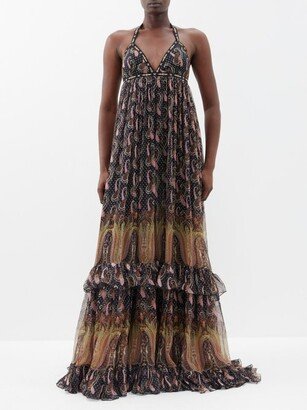 Paisley-print Silk-crepe Halterneck Gown