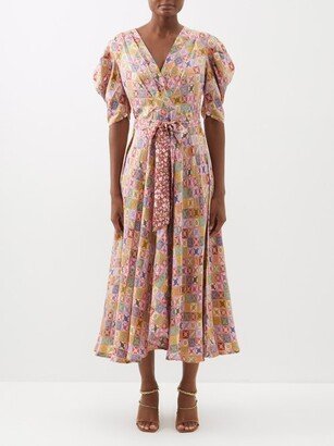 Dawn Patchwork-print Silk-twill Midi Dress