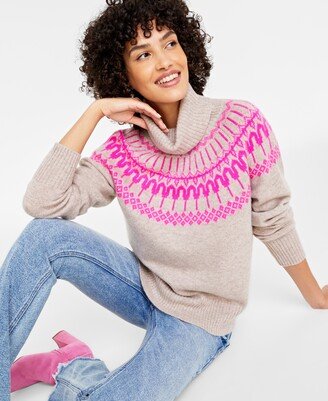 Women's 100% Cashmere Fair Isle Turtleneck Sweater, Created for Macy's