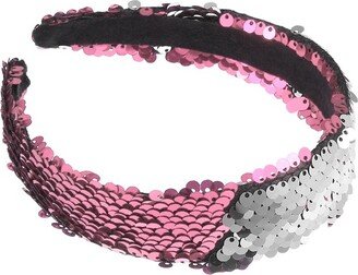 Unique Bargains Women's Sparkle Sequins Headbands Pink Silver Tone 1 Pc