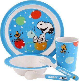 Fun Times 5 Piece Kid's Bamboo Melamine Dinnerware Set in Blue