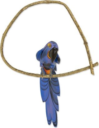 Handmade Blue Brazilian Macaw Wood Sculpture