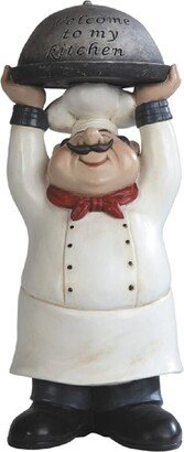 Q-Max 14H Chef Holding Welcome to My Kitchen Tray Statue Dining Room Accessory Decoration Figurine