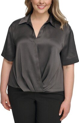 Size Satin Wrap-Front Blouse