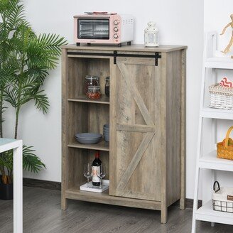 HOMCOM Cupboard Storage Cabinet/Home 3-Tier Organizer with Barn Door, and Adjustable Shelf - 35*17.75*52.25
