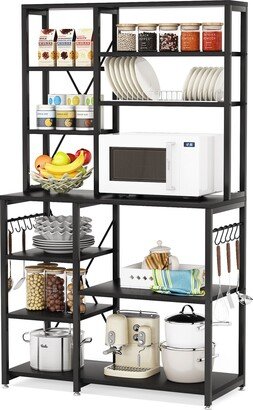 LEE Furniture 6 Tier Kitchen Bakers Rack w/ Hutch Organizer 10 Hooks Rack