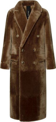 Long brown leather fur coat