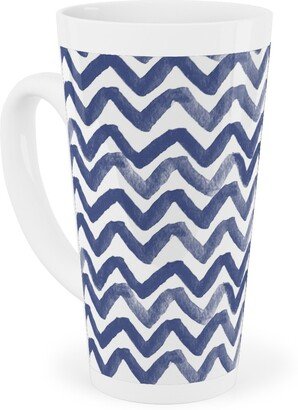 Mugs: Zig Zag Waves - Navy Tall Latte Mug, 17Oz, Blue