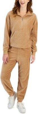 Juniors Cropped Quarter Zip Corduroy Sweatshirt Jogger Pants