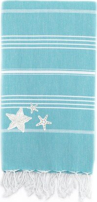 100% Turkish Cotton Lucky - Glittery Starfish Pestemal Beach Towel - Turquoise