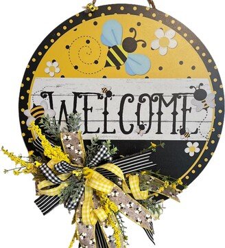 Welcome Bee Door Sign, Wreath, New Home Gift