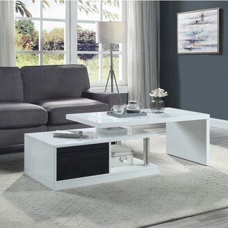 63''L Coffee Table w/Swivel Top in White & Black High Gloss Finish