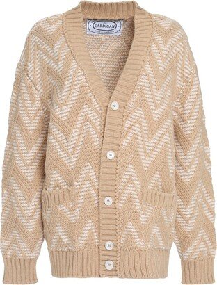 Zigzag-Knit V-Neck Buttoned Cardigan