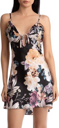 Lyric Floral Ruffle Trim Tie Front Satin Chemise