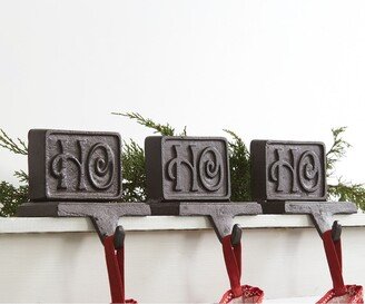 Set of Three Cast Iron Ho Ho Ho Stocking Holders - 5''W x 3''D x 5''H