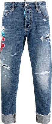 Logo-Patch Distressed Jeans-AA