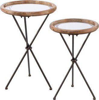 Set of 2 Rder Glass Top Accent Tables Natural/Black - Aiden Lane