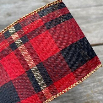 Black Red and Gold Plaid Wired Ribbon