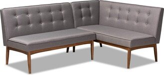 Arvid Mid-Century Modern Gray Fabric Upholstered 2-Piece Wood Dining Corner Sofa Bench