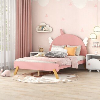 TOSWIN Pink Unicorn Wooden Full Platform Bed