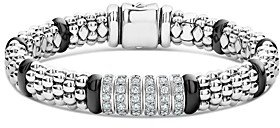 Sterling Silver Black Caviar Rope Bracelet with Diamonds & Black Ceramic