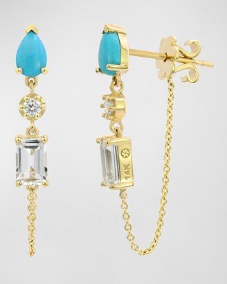 Stevie Wren 14k Turquoise and Diamond Chain Drop Earrings