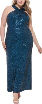 Plus Womens Sequined Maxi Evening Dress