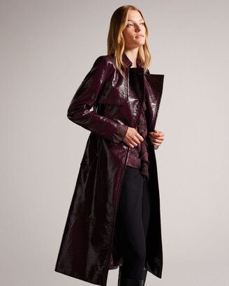 Vinyl Balloon Sleeve Trench Coat in Deep Purple