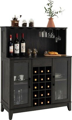 2-Door Buffet Bar Cabinet Kitchen Storage Sideboard Wine Rack Glass Holder Black