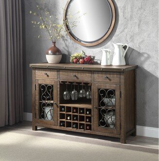 Global Pronex Wood Server w/Cup Holder & Wine Rack in Weathered Cherry Finish