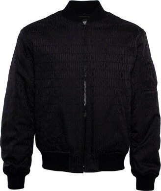 Allover Logo Printed Zipped Bomber Jacket