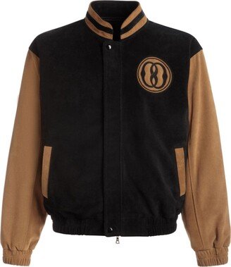 Emblem logo-patch suede bomber jacket