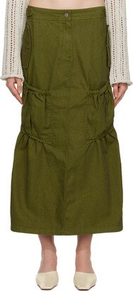 OPEN YY Green Gathered Denim Maxi Skirt