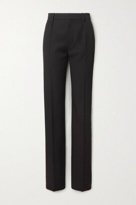 Crepe-trimmed Grain De Poudre Wool Straight-leg Pants - Black