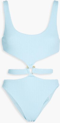 SIMKHAI Emelia cutout stretch-seersucker swimsuit