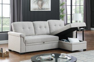 IGEMANINC 84 Woven Fabric Sectional Sofa Chaise with Tablet Pocket, Sleeper Sofa, Tufted Back Sofa, Pillow Top Arm Sofa