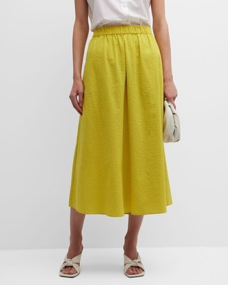 Crinkled Straight Organic Cotton Midi Skirt