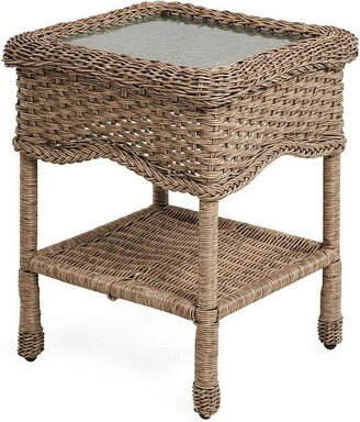 Prospect Hill Wicker End Table with Glass Tabletop, Driftwood