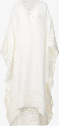 Simkhai imkhai Womens White Adona Guipure Lace-trim Linen-blend Maxi Dress