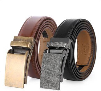 Mio Marino Men's Snowfall Aureate 2 Pack Linxx Ratchet Belt - Deep charcoal tawny