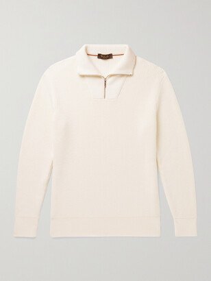 Ribbed Cotton and Silk-Blend Half-Zip Sweater-AA