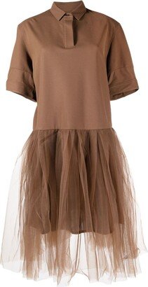 Short-Sleeve Tulle-Panel Dress