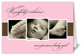 Birth Announcements: Triple Play Pink Birth Announcement, Pink, Matte, Folded Smooth Cardstock, Square