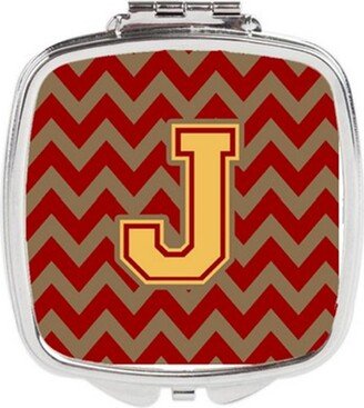 CJ1048-JSCM Letter J Chevron Garnet & Gold Compact Mirror